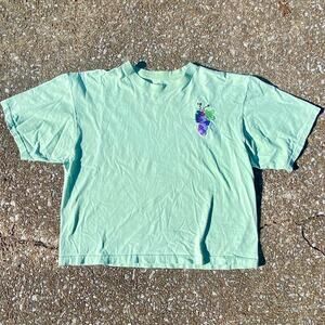 Vtg Embroidered Grape Vine Cropped Tshirt Sz L Heavyweight Cotton
